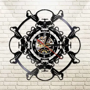 

Four Skull Heads Horror Led Vinyl Wall Clock With Remote Control Art Zombie Heads Cool Living Room Interior Halloween Decor