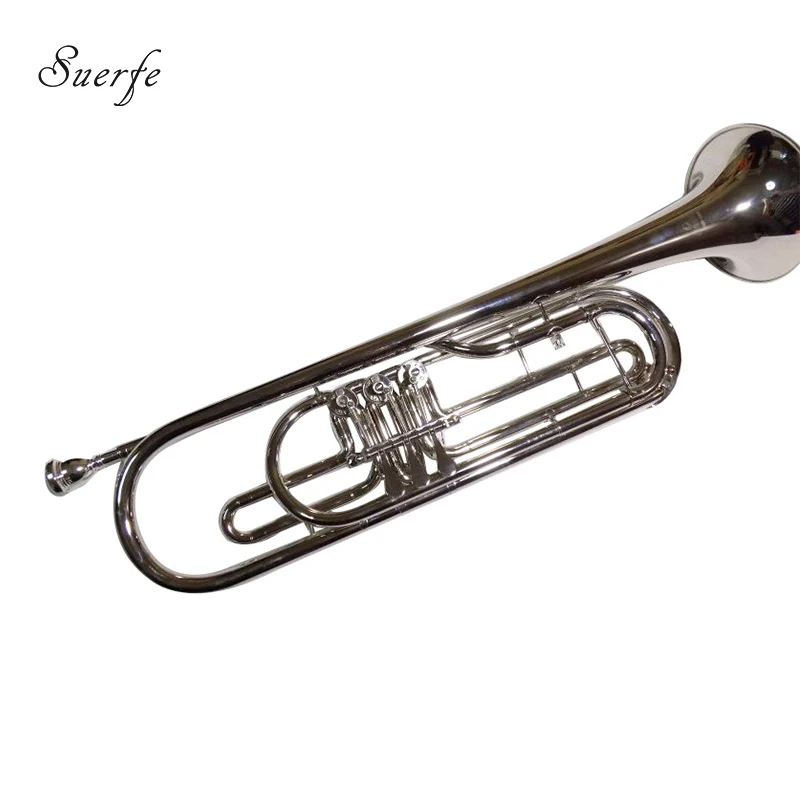 SUERTE Bb Key Bass Trumpet Nickel Plated Brass Body with Wood Case and Mouthpiece Instrumentos Musicais Profissionai New Arrival