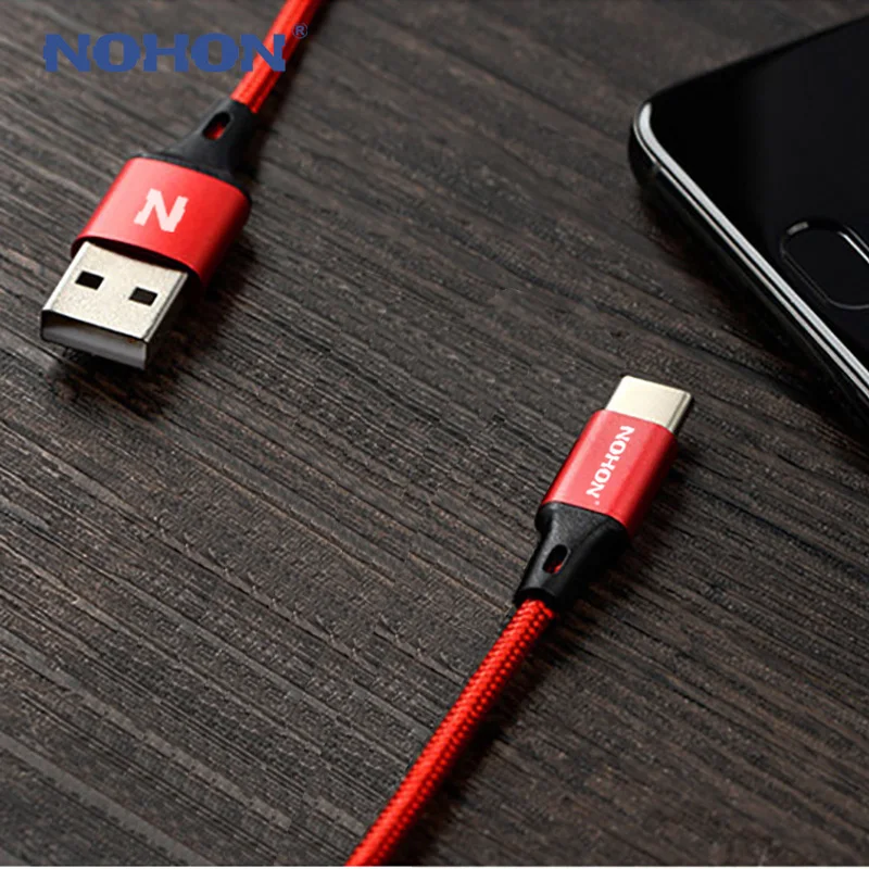 NOHON нейлон 1 м USB Type C кабель c функцией быстрой зарядки зарядного устройства для
