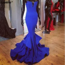 Королевский синий простой дизайн платья знаменитостей, Русалка сексуальные Длинные Выпускные платья с оборками без бретелек на заказ vestido de festa