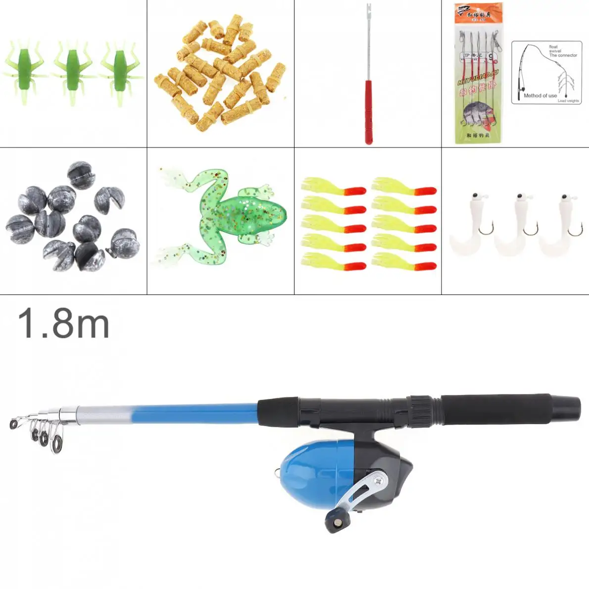 1.8m Fishing Rod Reel Line Combo Full Kits with Carp Fishing Lures Soft ... - 1 8m Fishing RoD Reel Line Combo Full Kits With Carp Fishing Lures Soft Bait Float