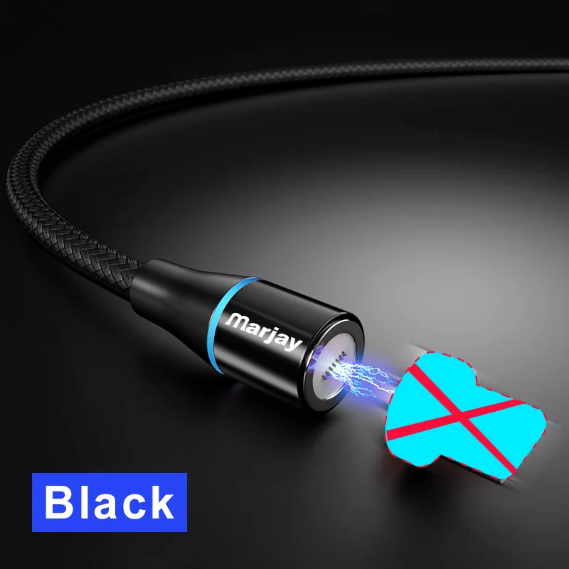 Магнитный usb-кабель Marjay 3A 1 м 2 м Быстрая зарядка 3,0 быстрая USB зарядка для iphone 7 8 Plus X Xs Max XR Магнитный адаптер зарядного устройства - Цвет: Only Black Cable