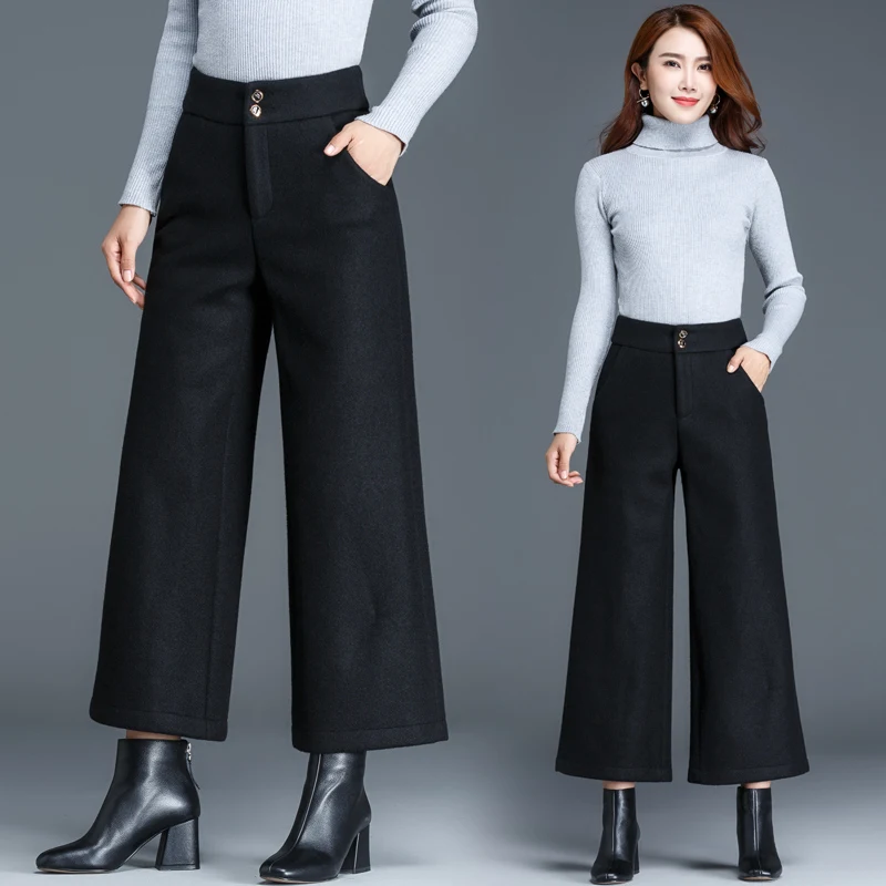 Pantalon Para Striped Mujer Mujeres Cintura brown Black 4xl Casual De Alta Stroiped Pantalones Classic 2018 Generoso Ancha Bigsize black gray Striped Pierna Otoño Botón Lana PwqO8pn