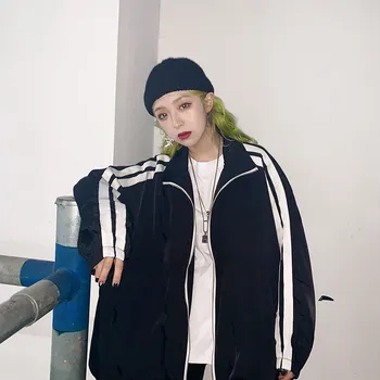 

Women Leisure Jackets 2019 Spring New Zipper Side Stripe Jacket Female Loose Casual Streetwear Basic Cozy Chic Tracksuit Clothes