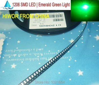 

(500pcs/lot)(LED|SMD) 1206 SMD LED Emerald Green Emitting Color, Light Emitting Diode, 1206 3000pcs Per Reel