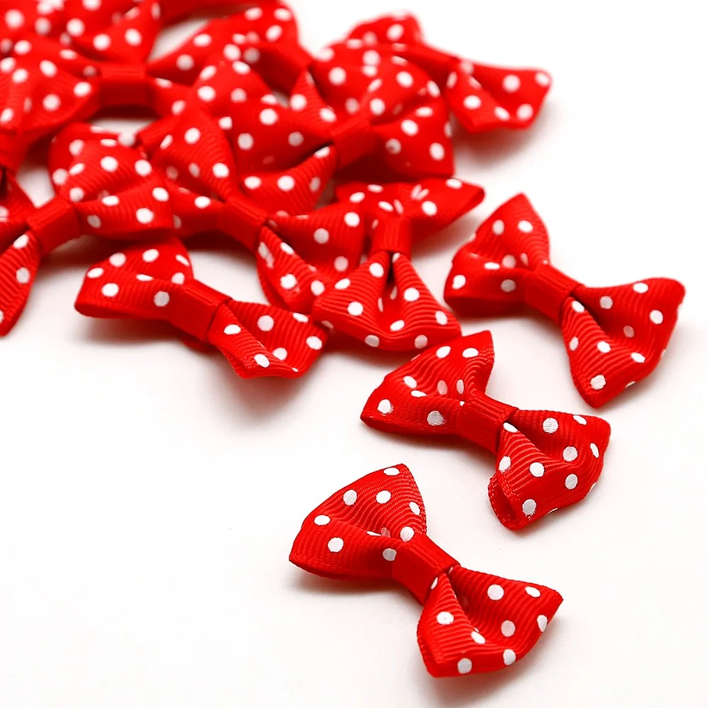 25Pcs/lot 4X2.5cm Small Mini Handmade DIY Dot Satin Ribbon Bow for DIY Craft Wedding Bow Tie Decoration & Kids Hairpins