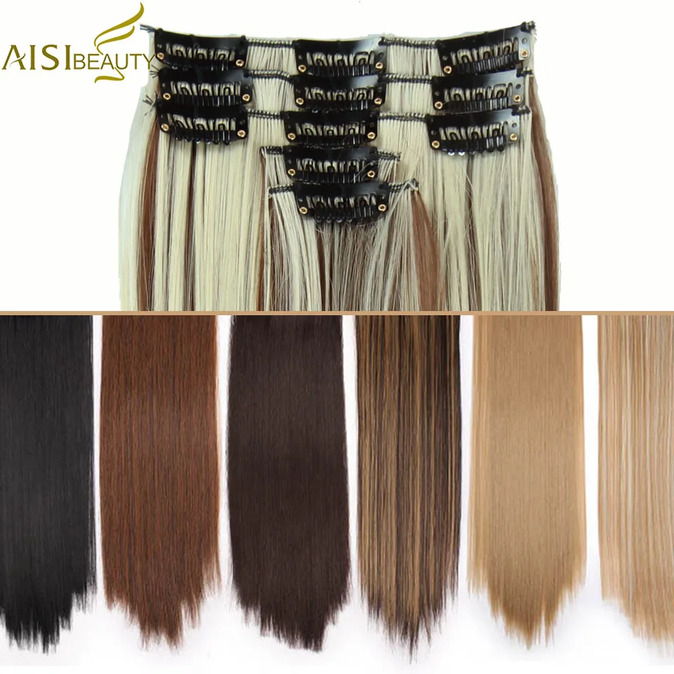 

5Pcs/Set 11 Clips Silky Straight 22'' Synthetic Clip in Hair Extensions for Women False Hairpiece Heat Resistant AISI BEAUTY