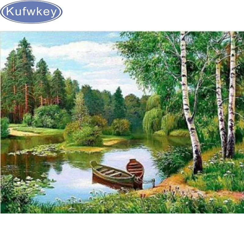 

DIY diamond painting landscape handmade full diamond embroidery lake forest 5d square diamond mosaic full paste pattern Beads
