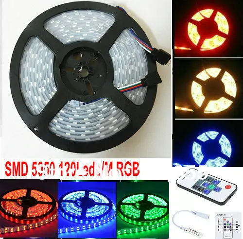16.4FT Двухрядные RGB SMD 5050 120 светодиодов/м Светодиодная лента светильник AC/DC 12V 600