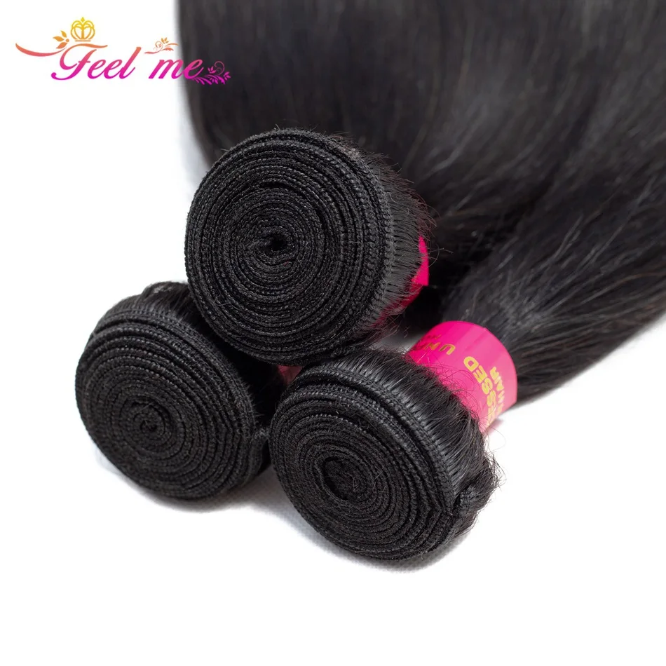 FEEL ME Peruvian Straight Hair Bundles 100% Human Hair Weave Bundles Natural Color Remy Hair Extensions Can Buy 1/3/4 Bundles