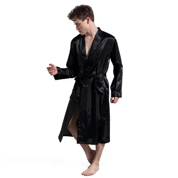 

Navy Blue Men Sexy Silk Rayon Kimono Bathrobe Gown Chinese Style Male Robe Nightgown Sleepwear Plus Size#3