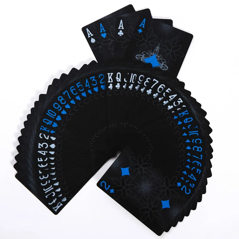 Goedkoop Zwart Poker Spel Kaarten 55 stks deck Poker Waterdicht Plastic Pvc Speelkaarten Set Klassieke Bordspel Kaarten Magic Tool Groothandel