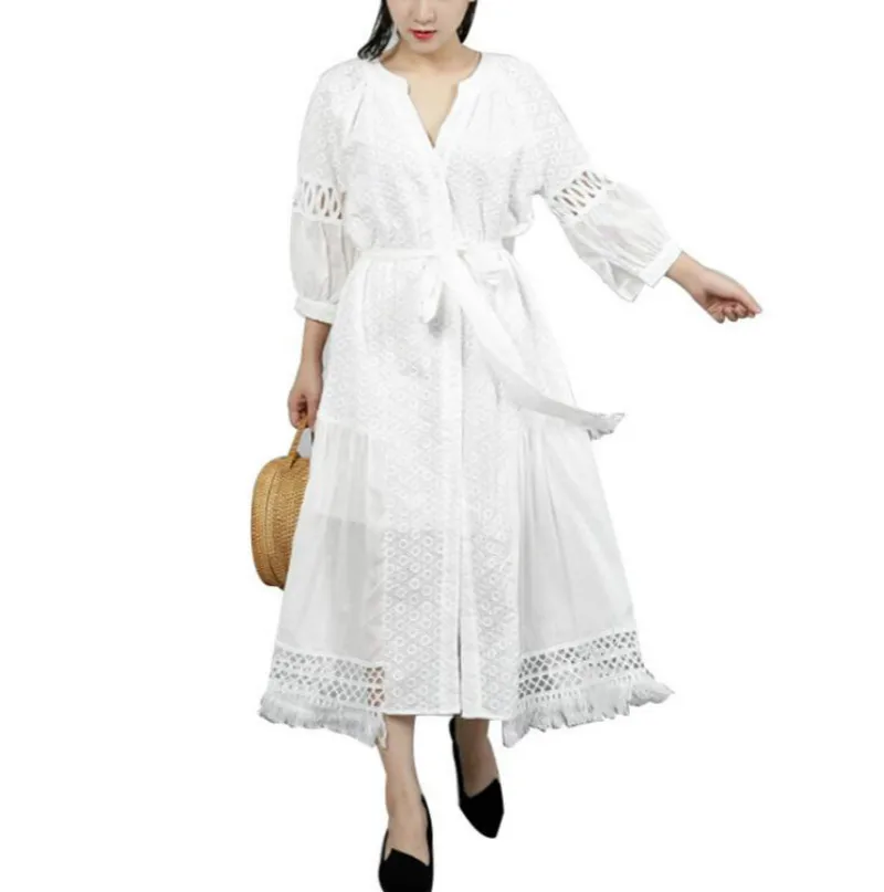 

Half Sleeve Embroidery Hollow Bandage Summer Dress For Women Tunic Lace Lantern Sleeve Irregular Dresses For Women Women