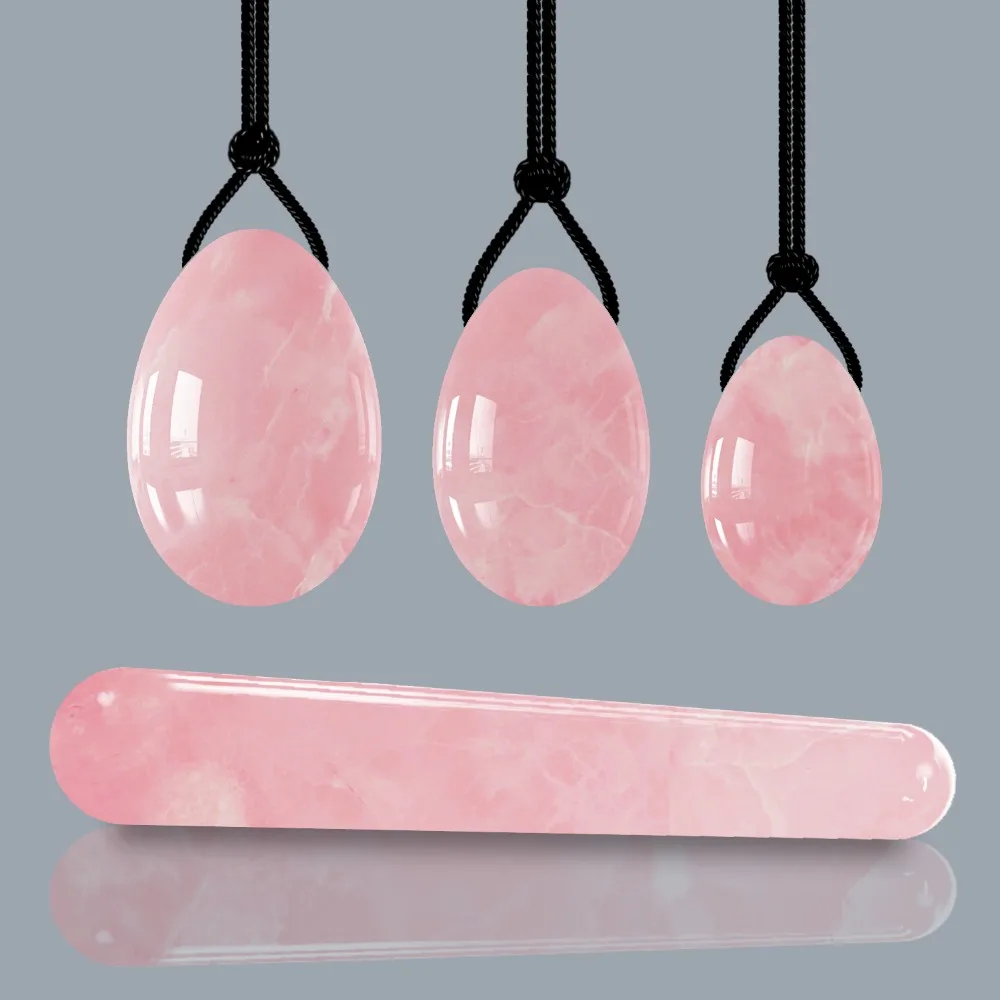 

Drilled Yoni Egg Wand Set Natural Rose Quartz Jade Massager Stone Kegel Exercise Vaginal Ben Wa Ball Pleasure Stick Gua Sha Tool