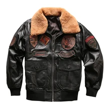 Воздушная сила полета G1 пилот теплый меховой воротник кожаная куртка высокого качества из натуральной овечьей кожи одежда Овцы rider куртка 8131