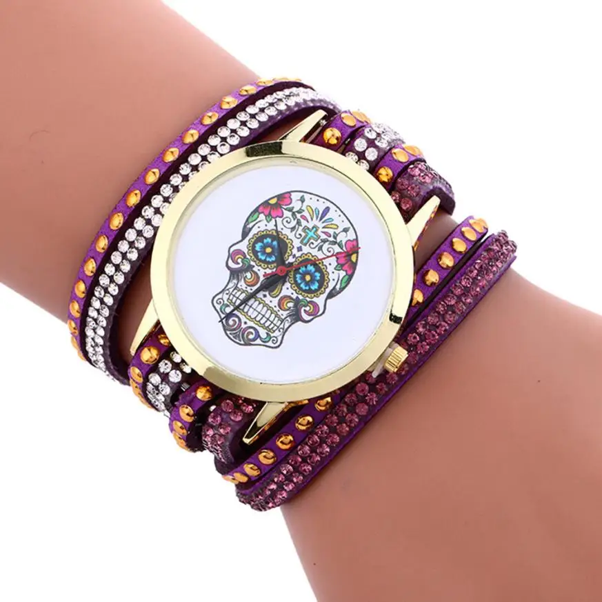 Женские часы, роскошные повседневные часы с черепом, кожаный браслет, женские водонепроницаемые наручные часы Reloj de las mujeres
