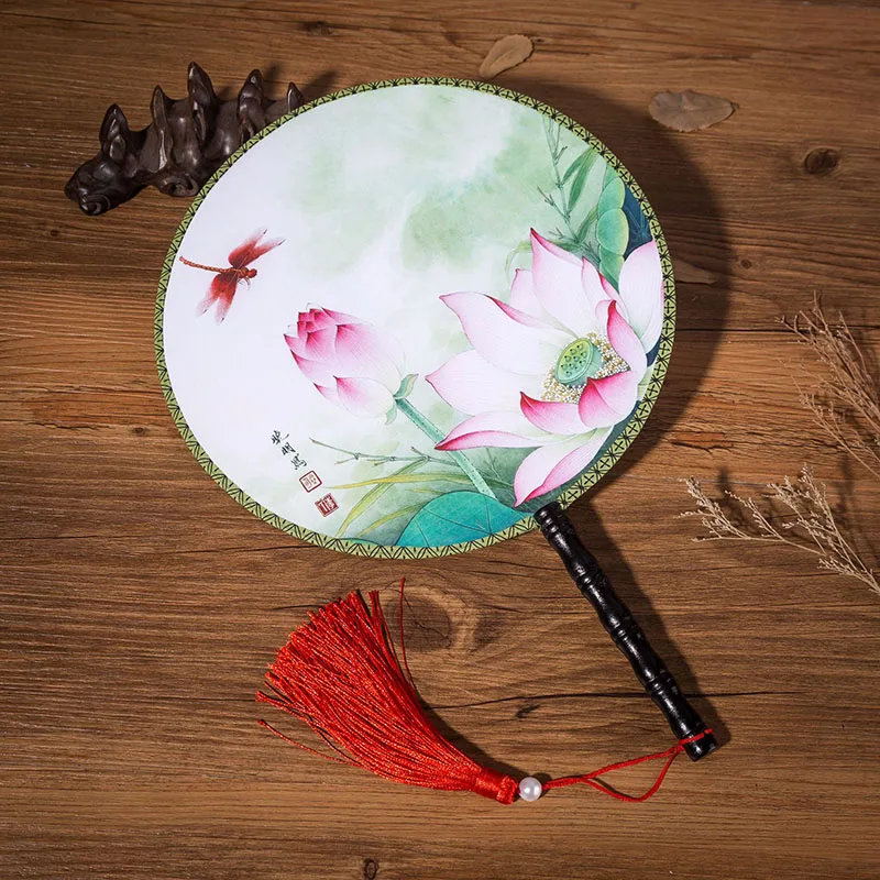 Ручная вышивка в китайском стиле, винтажный круглый веер, двусторонний классический веер, Шелковый женский вышитый цветок, веер, реквизит для танцев - Цвет: LB5570-19