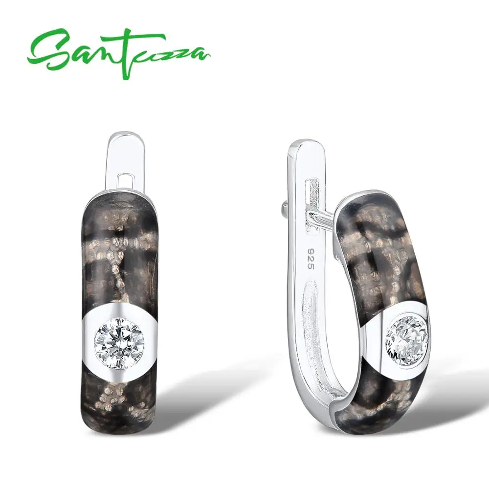 Ceny SANTUZZA kolczyki srebrne dla kobiet 925 srebro srebrno biały CZ Dainty kolczyki Party biżuteria kolorowe emalia Handmade