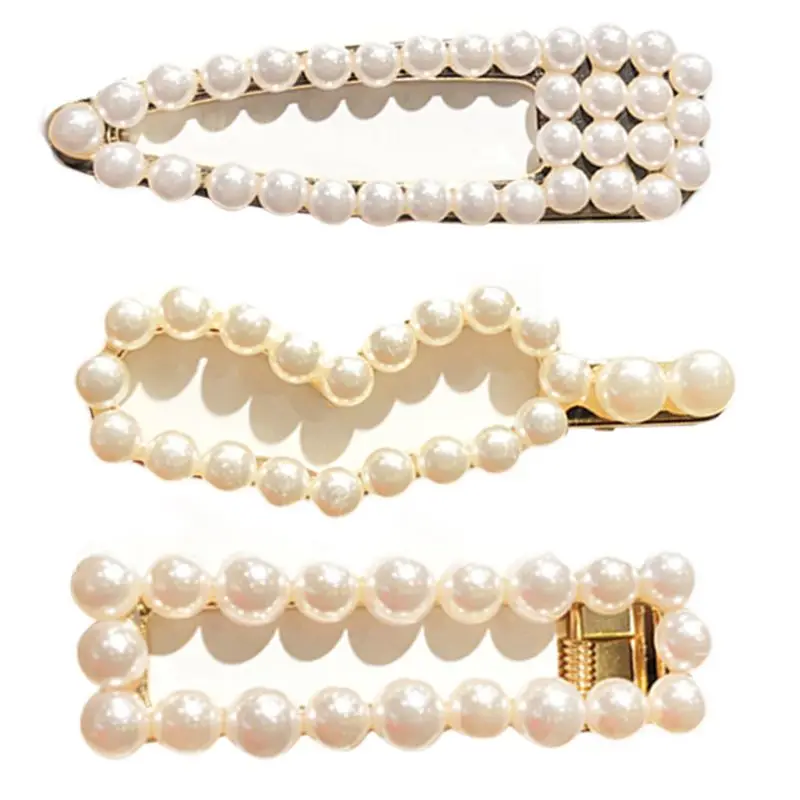 

Korean Style Women Girls Metallic Duckbill Hair Clips Hollow Triangle Rectangle Heart Shape Hairpins Beaded Geometric BB Barret