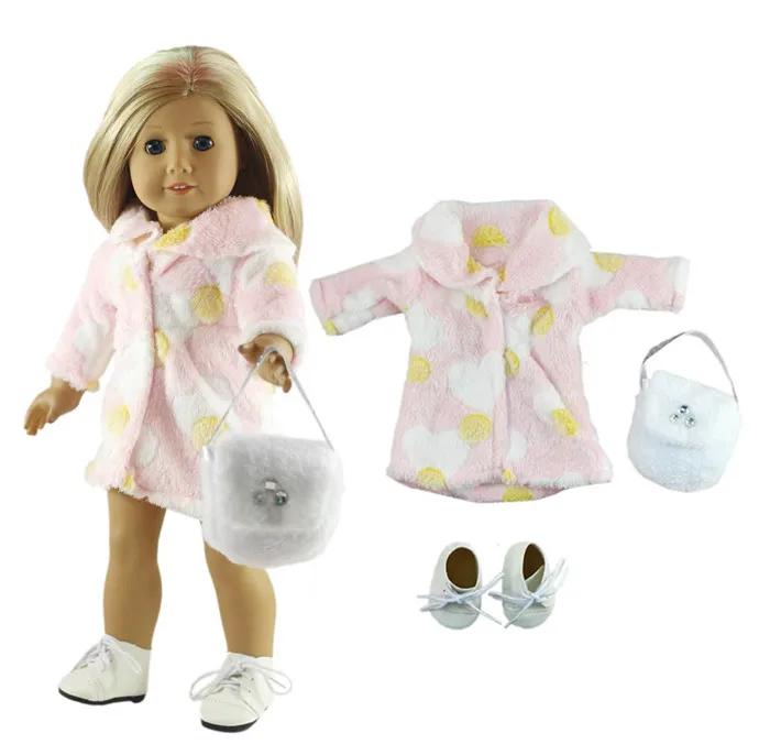 

3 PCS Fashion Pink Fur Coat for 18 Inch American Doll Gifts for Kids