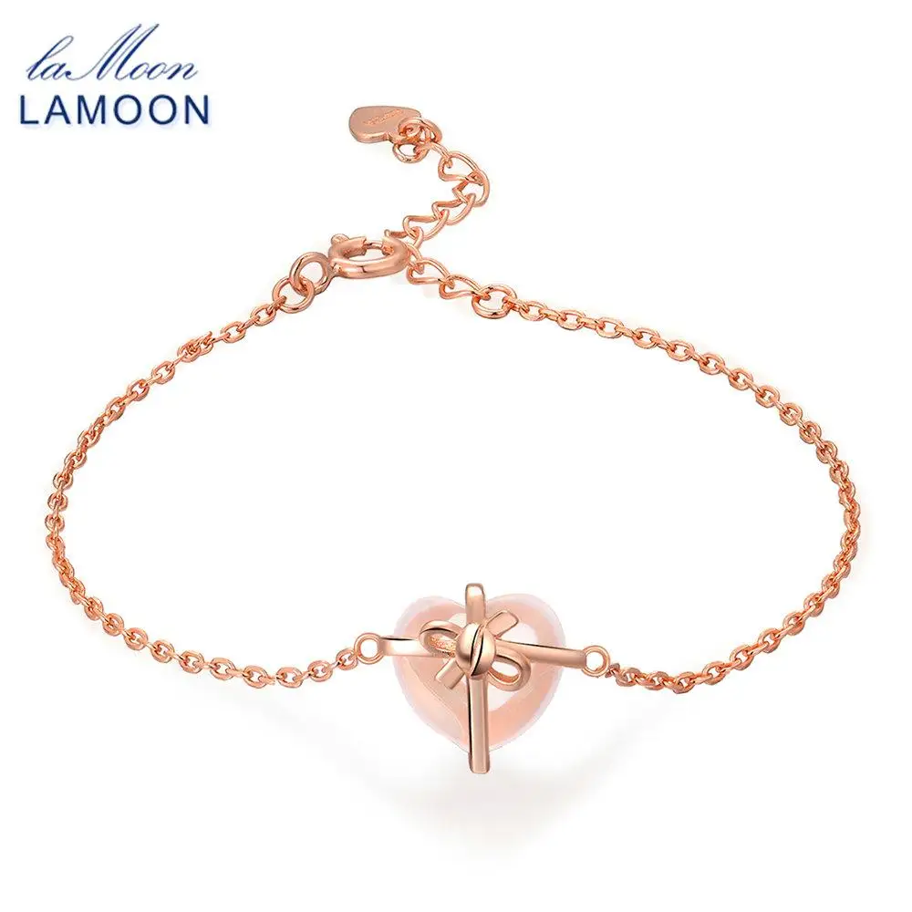 LAMOON Crystal Bracelet For Women Heart 9x10mm Natural Gemstone Rose Quartz 925 Sterling Silver Jewelry Fine Jewelry LMHI047