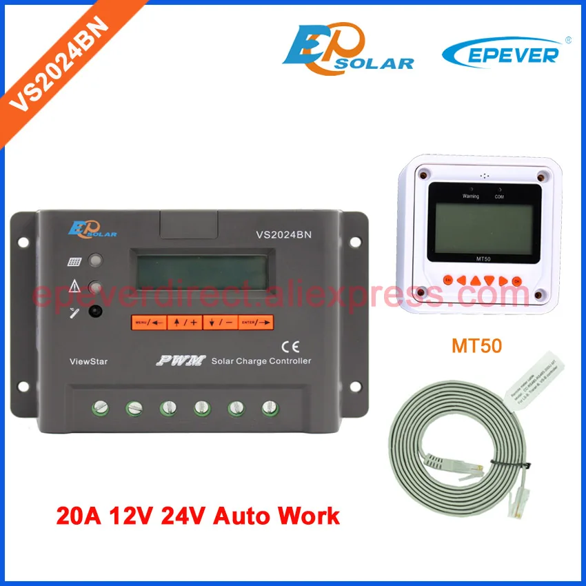 

24v solar charger controller EPEVER EPSolar VS2024BN 20A with MT50 remote meter 20amp 12v 24v auto work