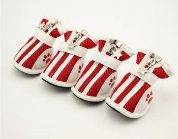 

Y2 High quality 4pcs/set Pet Dog Shoes Spring Summer Breathable Puppy dogs Cats Footprint Pattern Net shoes Anti-skid for Teddy