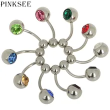 10 шт нержавеющей стали искуственные и натуральные Самоцветы, стразы бар для пупка нательное пирсинг-кольцо ювелирные изделия оптом
