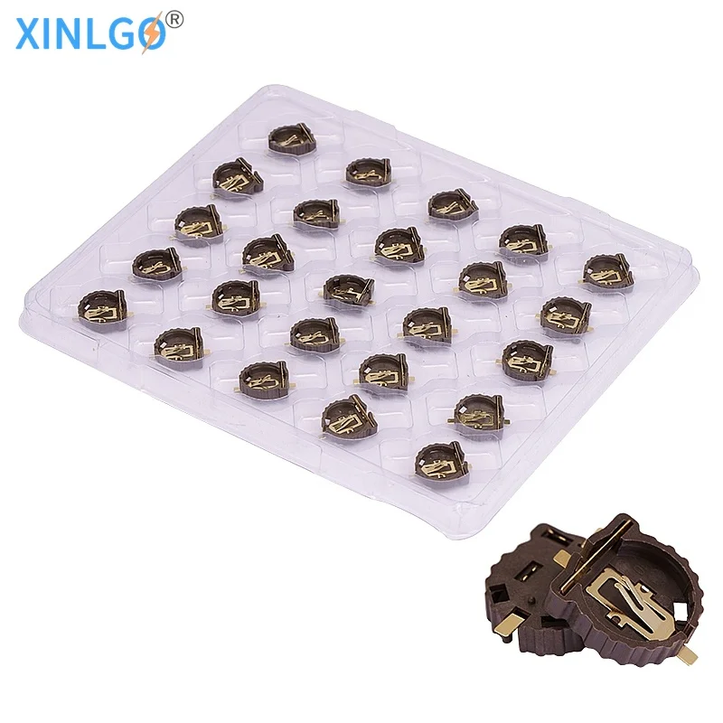 

25 Pcs CR1220 CR1225 LIR1220 3V Horizontal Coin Button Battery Holder Brown Container Case 2pin SMD BS-1220-2 gold plating