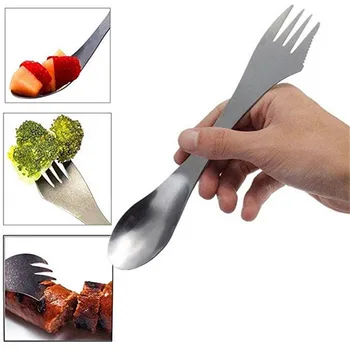 

3In1 Camping Soprk Spoon Fork Cutlery Utensil Multi Stainless Steel Flatware For Outdoor Picnic Fishing Hunting Cookware Gadget
