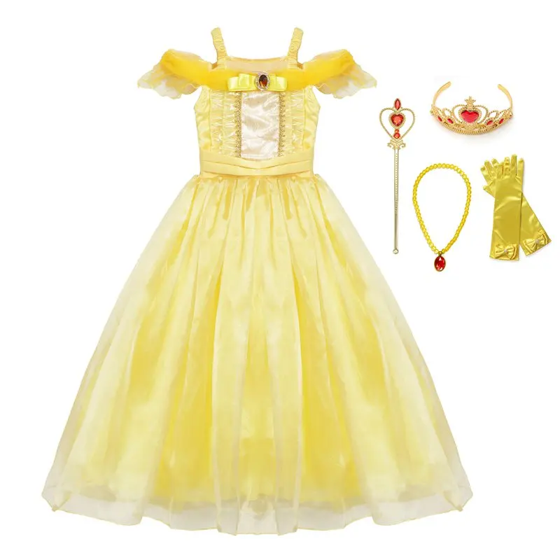 VOGUEON/Вечерние платья принцессы Белль для девочек; детское платье «Красавица и Чудовище»; карнавальный костюм на Хэллоуин; одежда для выпускного вечера для маленьких девочек - Цвет: Dress with Accessory