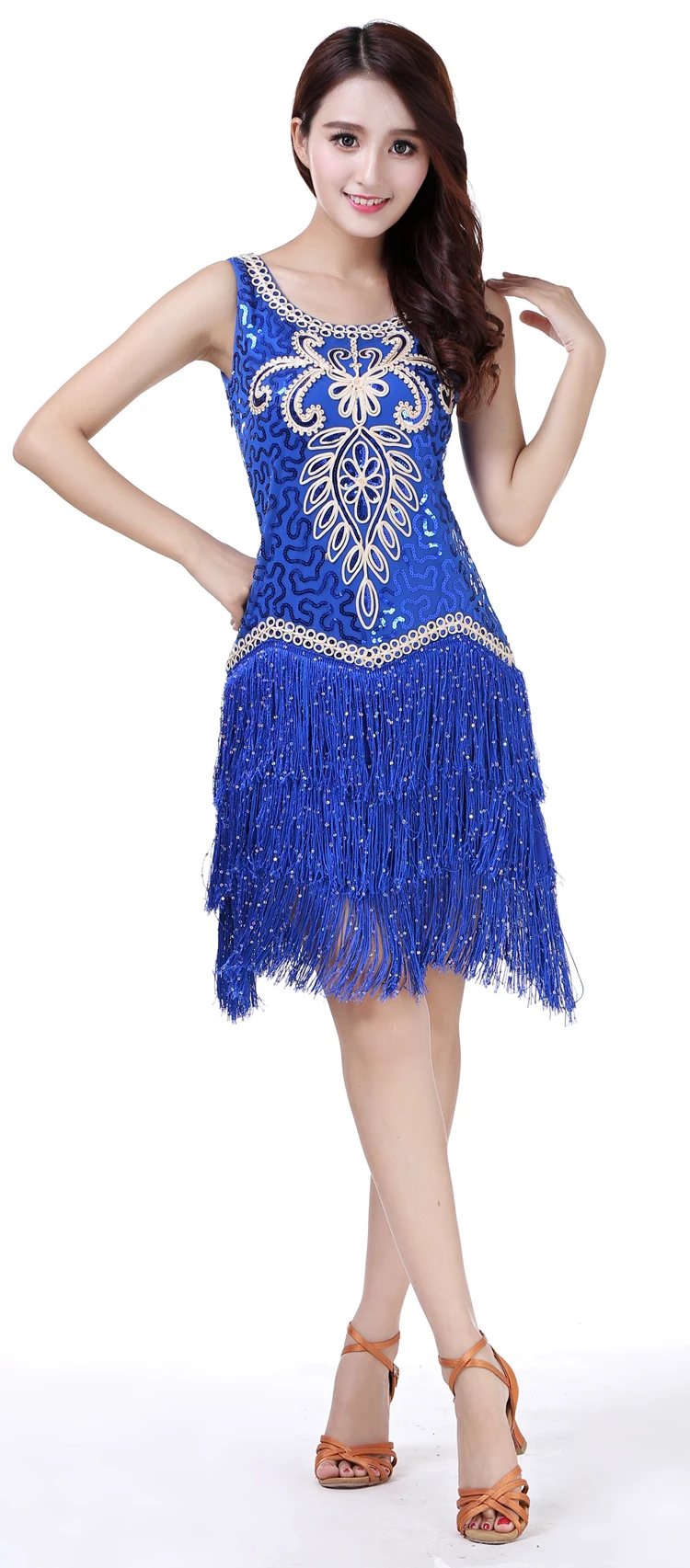 Латинский танцевальный костюм с кисточками, современное танцевальное платье с блестками, платье для танцев, танцевальное платье для соревнований, одежда для выступлений - Цвет: Royal Blue