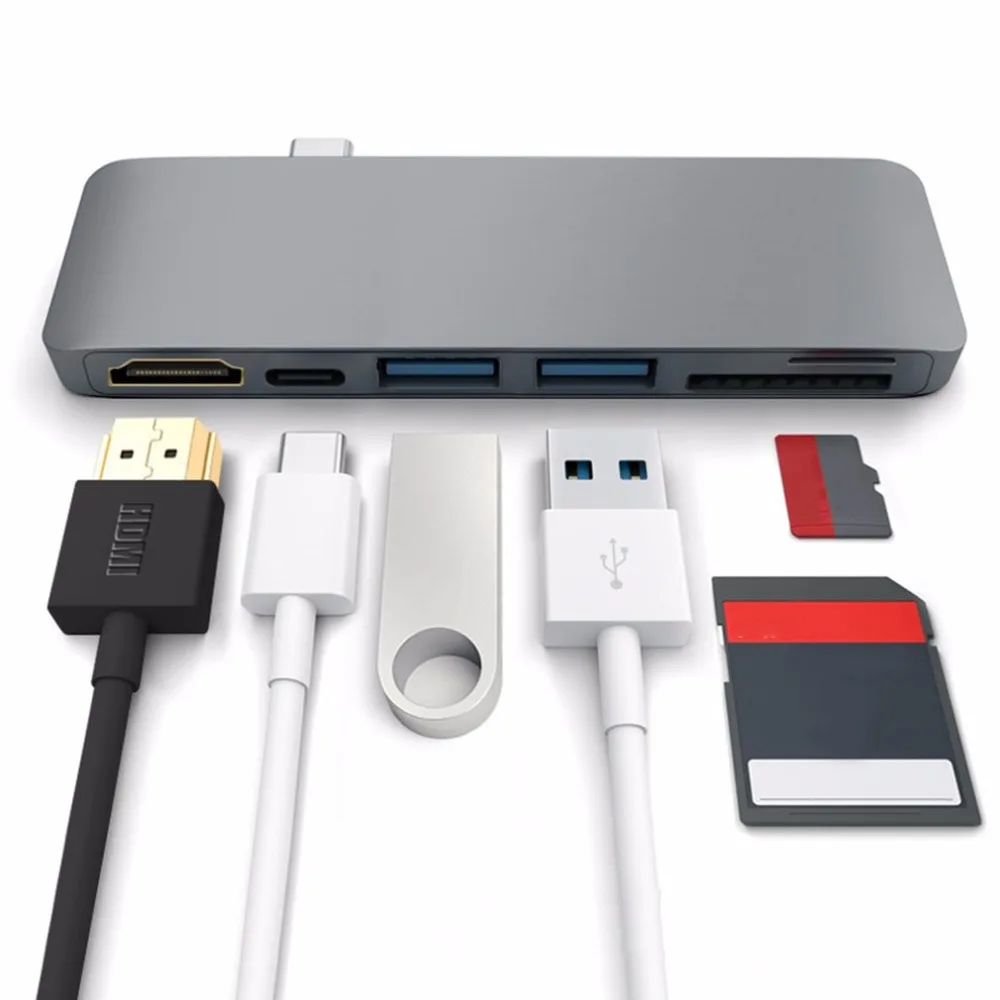 

High-performance Ultra-Slim Portable Type-C to HDMI Hub PD-Power with Secure Digital / TF Card Reader for Macbook Laptop