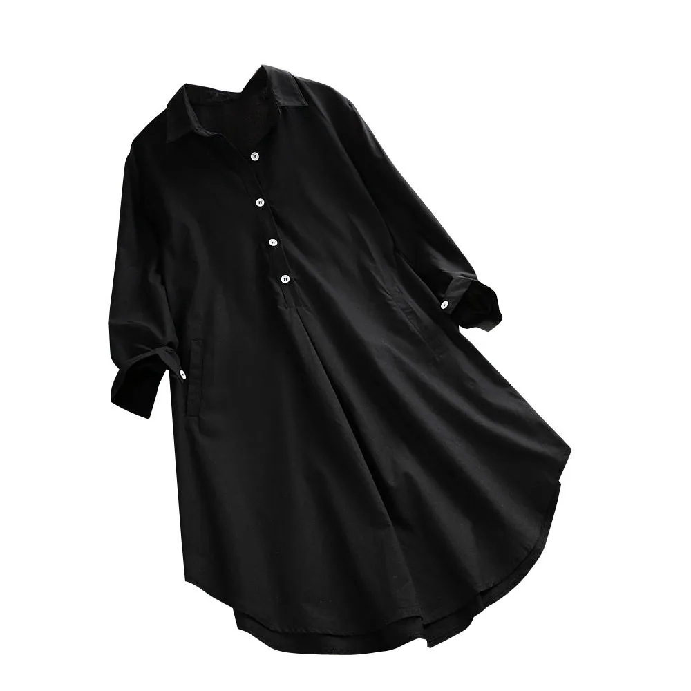 Женская рубашка с длинным рукавом большого размера, свободная Удобная рубашка с длинным рукавом и отворотом, Повседневная рубашка на пуговицах#35