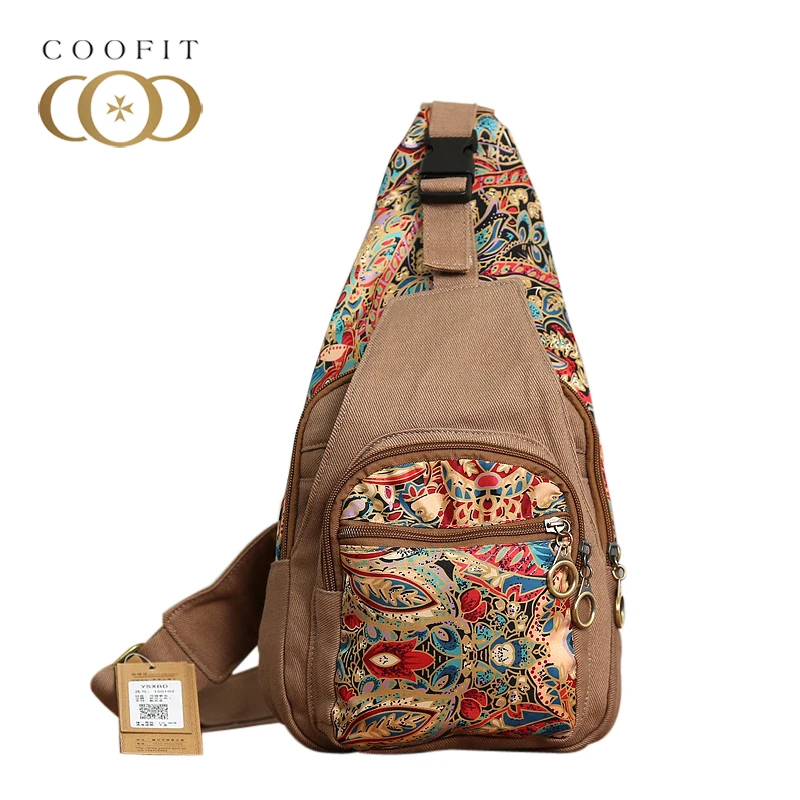 Coofit National Style Canvas Crossbody Bag For Women Female Vintage Girls Chest Pack Shoulder ...