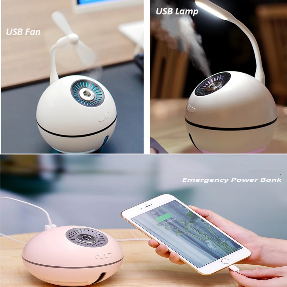 4 in 1 Multi function Air Humidifier with Fan LED Lamp 2000mAh Built-in Lithium Battery Rechargeabl