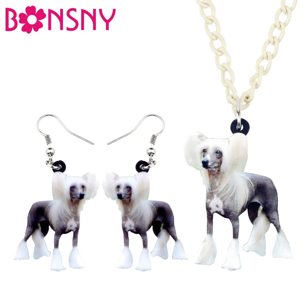 Bonsny Statement Acrylic Novelty Chinese Crested Dog Jewelry Sets