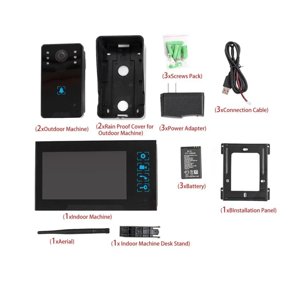 

WD02KW21 5V 7-Inch TFT Wireless Visual Doorbell Infrared Night Vision Door Bell Video Intercom Door Phone Home Security System