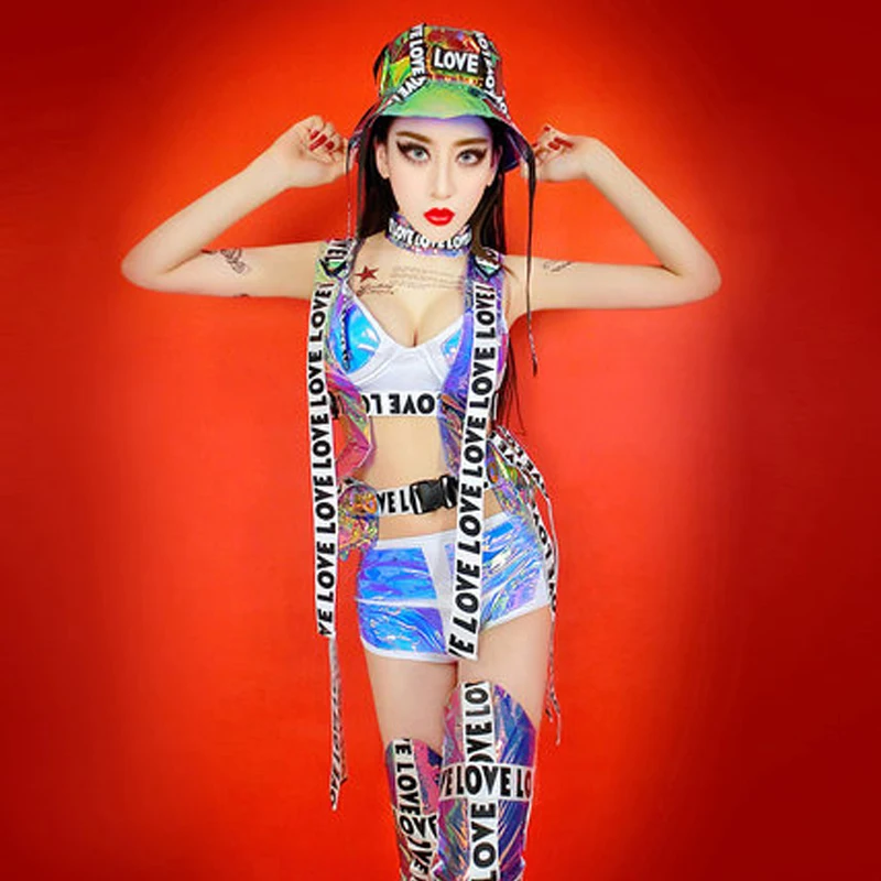  2019 New Hip Hop Clothes For Women Stage Costume Adult Laser Suit Jazz Dance Clothing Nightclub Pol