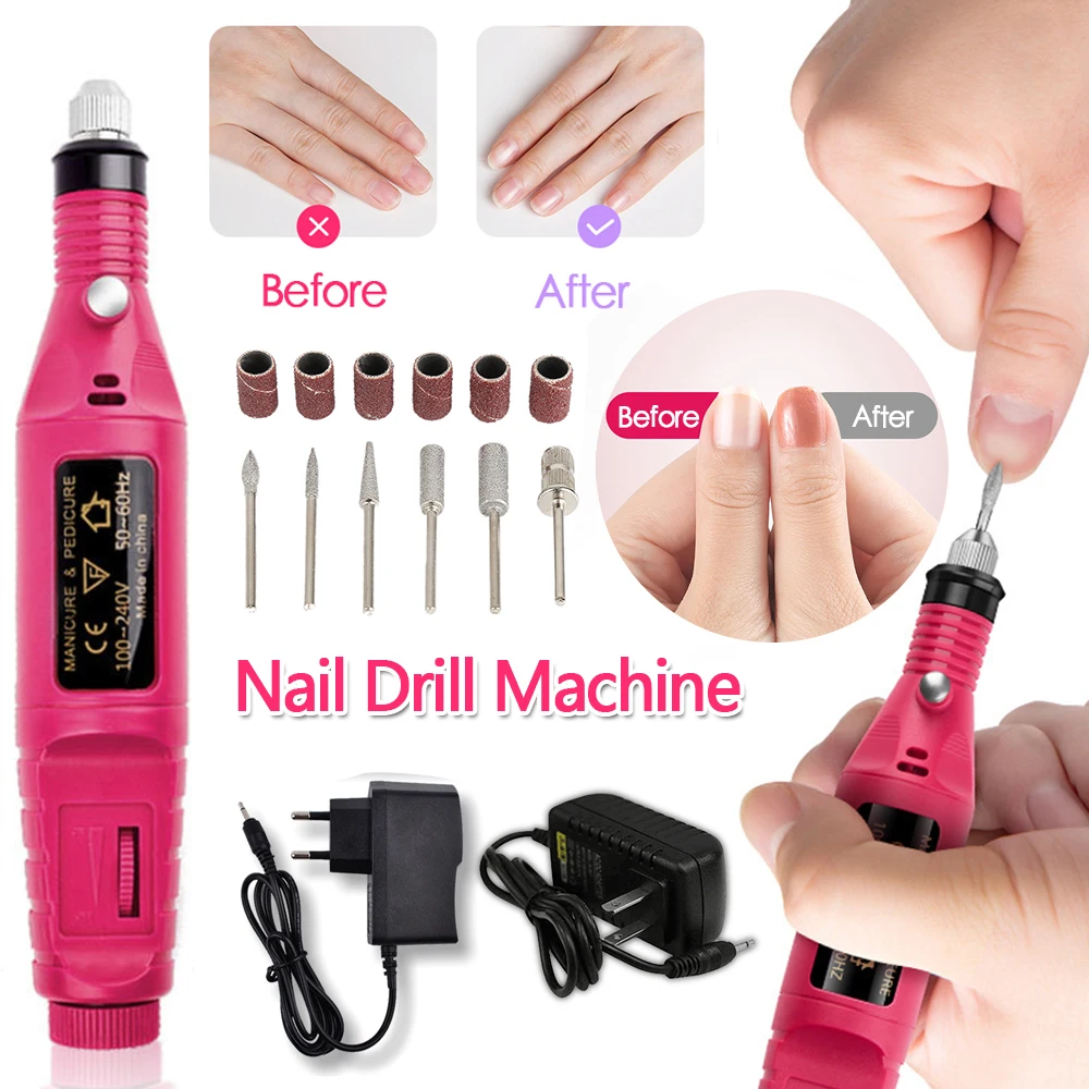 

1set Power Professional Electric Manicure Machine Pen Pedicure Nail File Nail Tools 6 bits Drill Nail Drill Machine