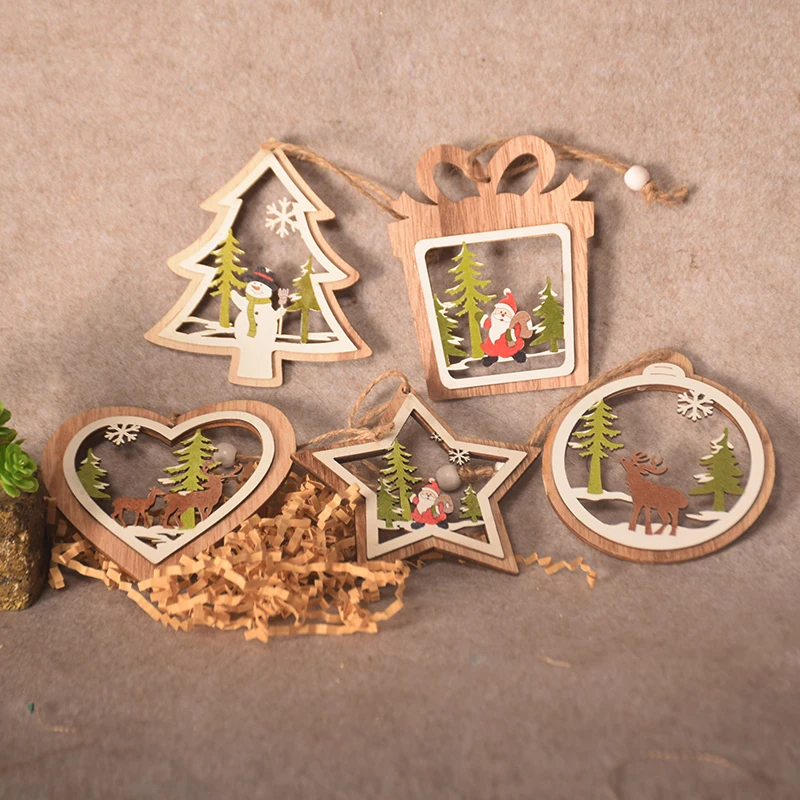 

2019 Christmas Wooden Ornaments New Years Rustic Christmas Tree Decoration Pendants 5 Style Christmas Ornaments Gifts Tags