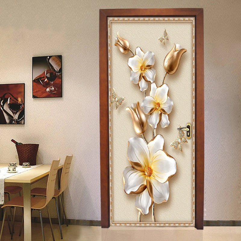 2pcs/set DIY Self adhesive Door Sticker 3D Stereoscopic Relief Golden