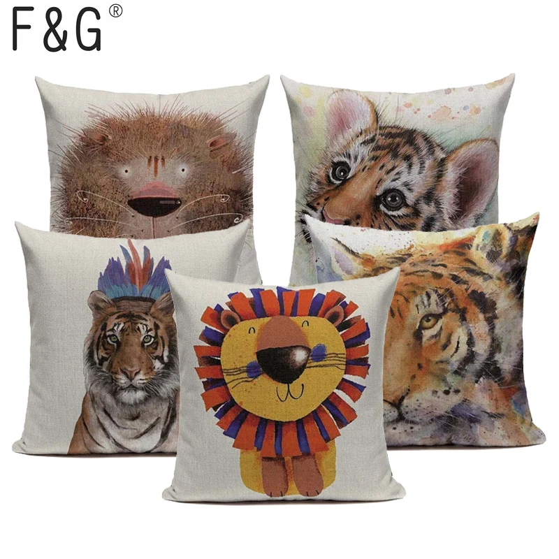 Relax Cotton Linen Vintage Jacob Bedroom Decor Fundas 45Cmx45Cm Square King Tiger Printing Home Car Office Throw Pillow Case | Дом и сад