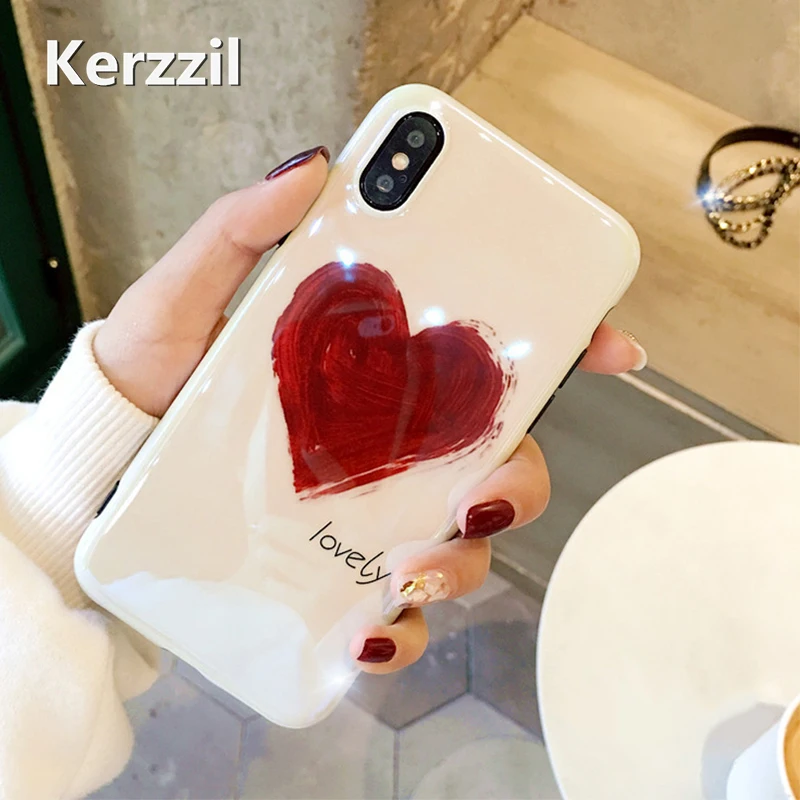 

Lovely Soft Silicone Cases For iPhone 6 6S 7 8 Plus Fashion Glossy Red Love Phone case TPU Cover Cases For iPhone X 10 8