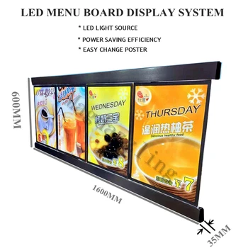 

Large size aluminum frame bright LED illuminate menu panel,LED menu board display system 600x1600mm(2pcs/lot)