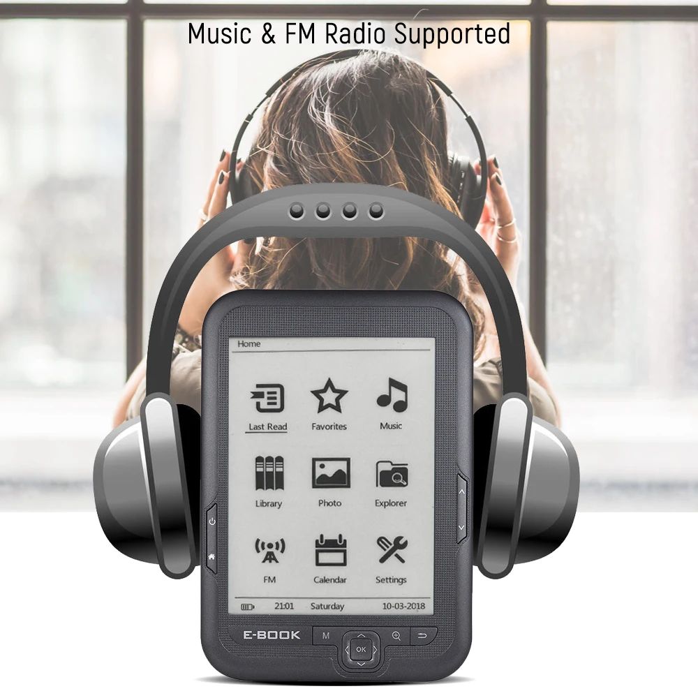 

8G E-book Reader E-reader 6'' E-ink Screen MP3 Player with Turn Page Buttons Leather Case Earphone 8G