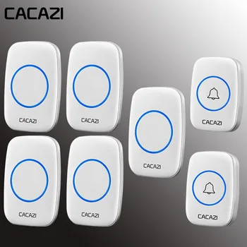 

CACAZI Home Wireless Doorbell Waterproof 2 Battery Buttons 5 EU Plug Receiver 60 Chime 5 Volume Cordless Calling Bell US EU Plug