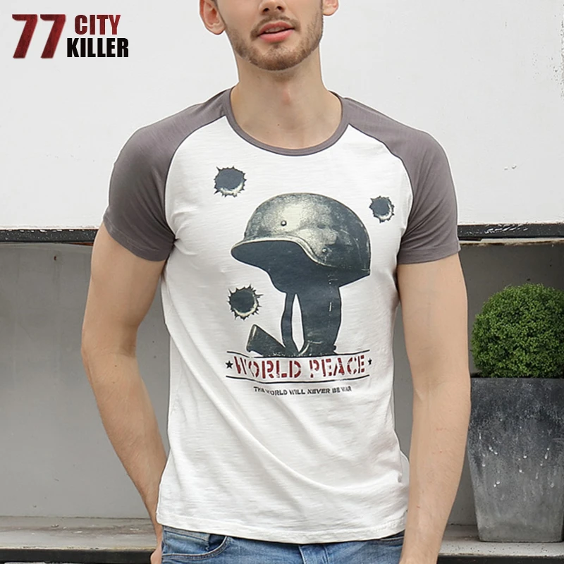 

77City Killer Mens t shirt Streetwear Military T-shirts Summer Unisex Casual Solid O-Neck Cotton Casual Slim Fit tee shirt homme
