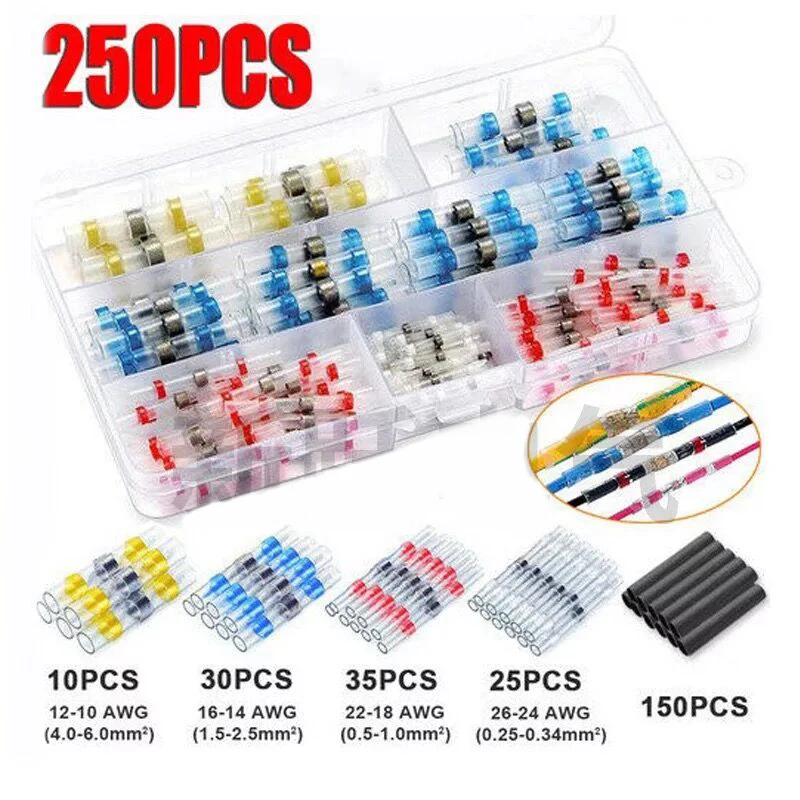 

250Pcs Assorted Heat Shrink Wire Connectors kit Waterproof Solder Sleeves Fast Butt Terminals Connectors