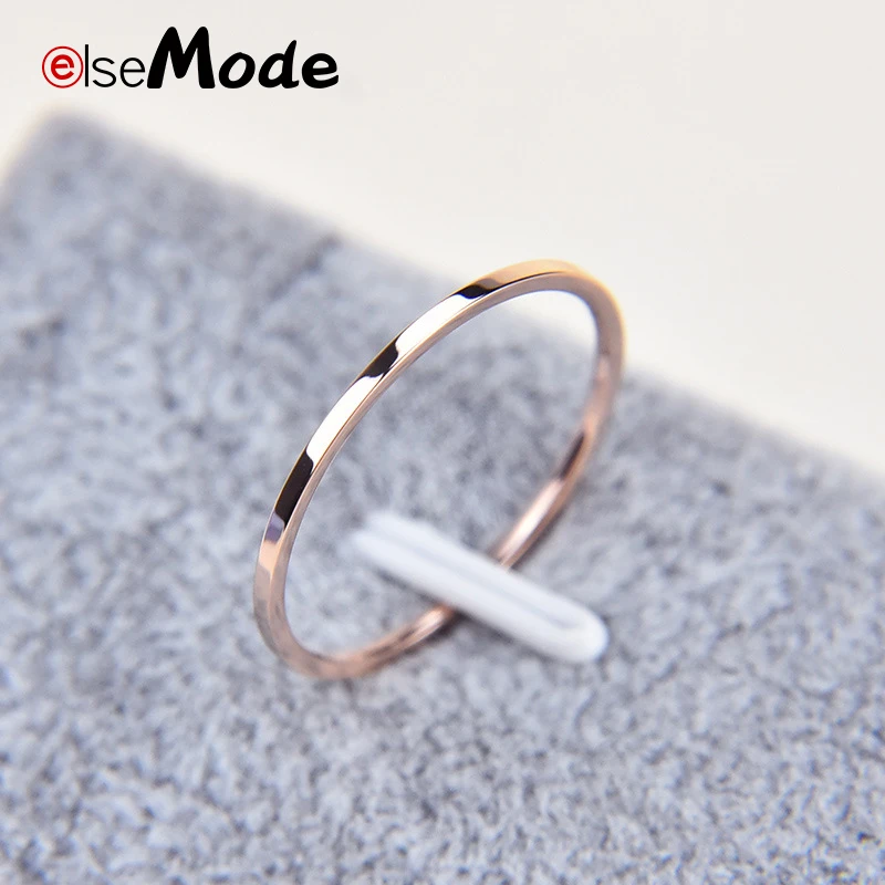 ELSEMODE Rose Gold 1.1 mm Simple Titanium Steel Smooth Engagement Wedding Couple Rings For Women Girl Jewelry Gift